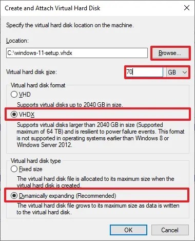 Create and attach VHDX