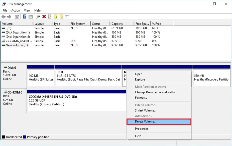 Disk Management delete dual-boot system