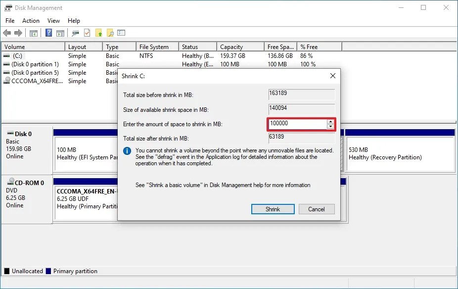 Disk Manager create unallocated space for dual-boot