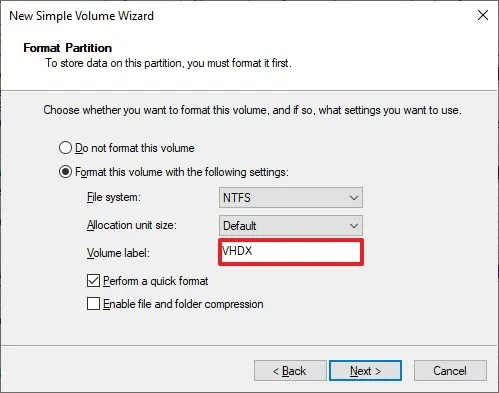 Format partition volume label