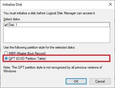 Set virtual drive as GPT