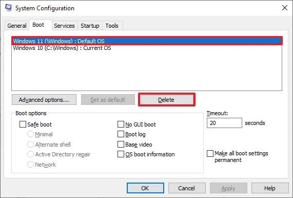 System Configuration delete boot entry