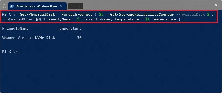 PowerShell check the SSD temperature