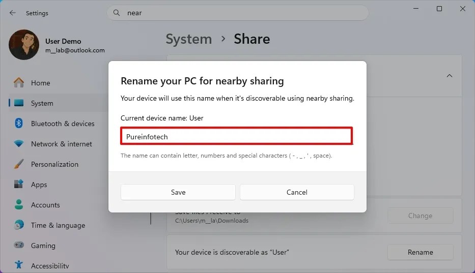 Rename PC from Nearby Sharing
