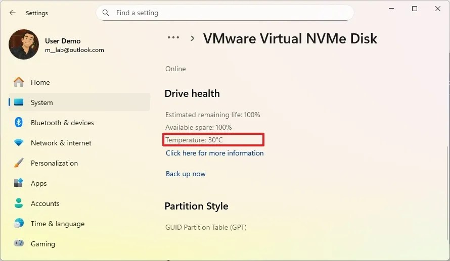 SSD temp in Settings
