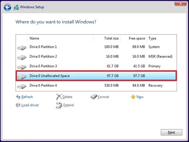 Windows Setup dual-boot partition