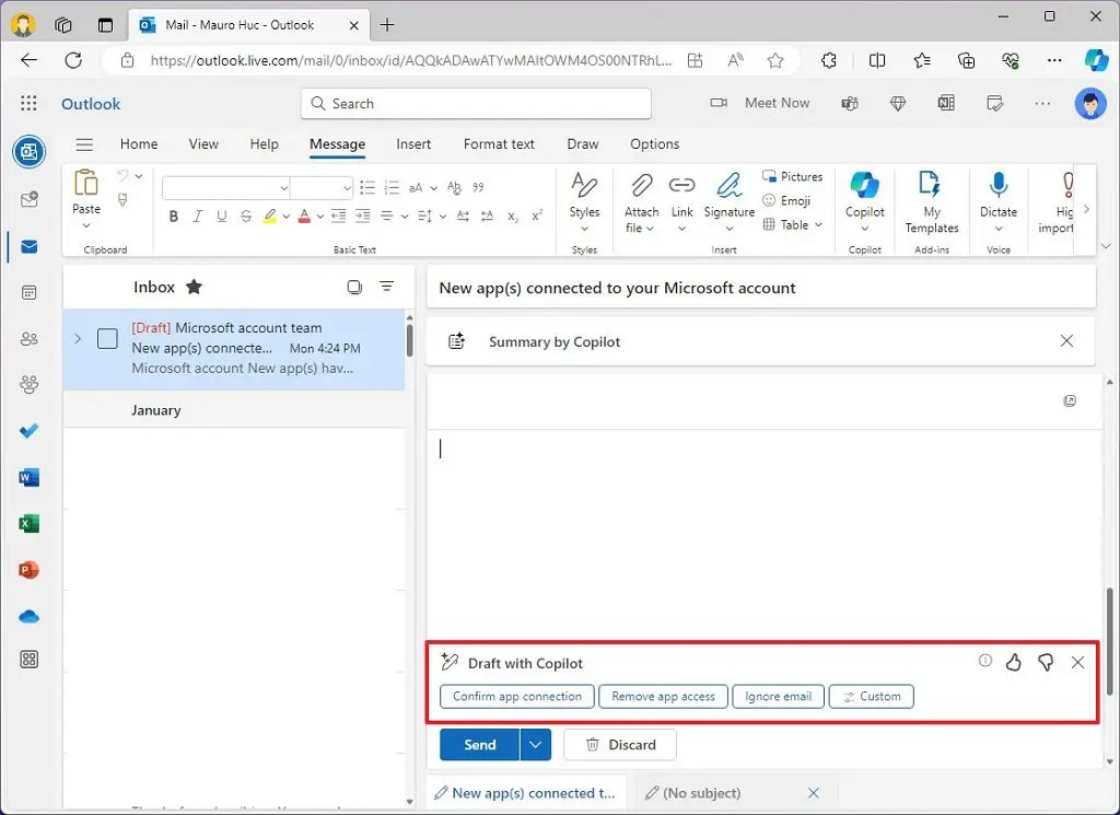 Outlook Copilot javob takliflari