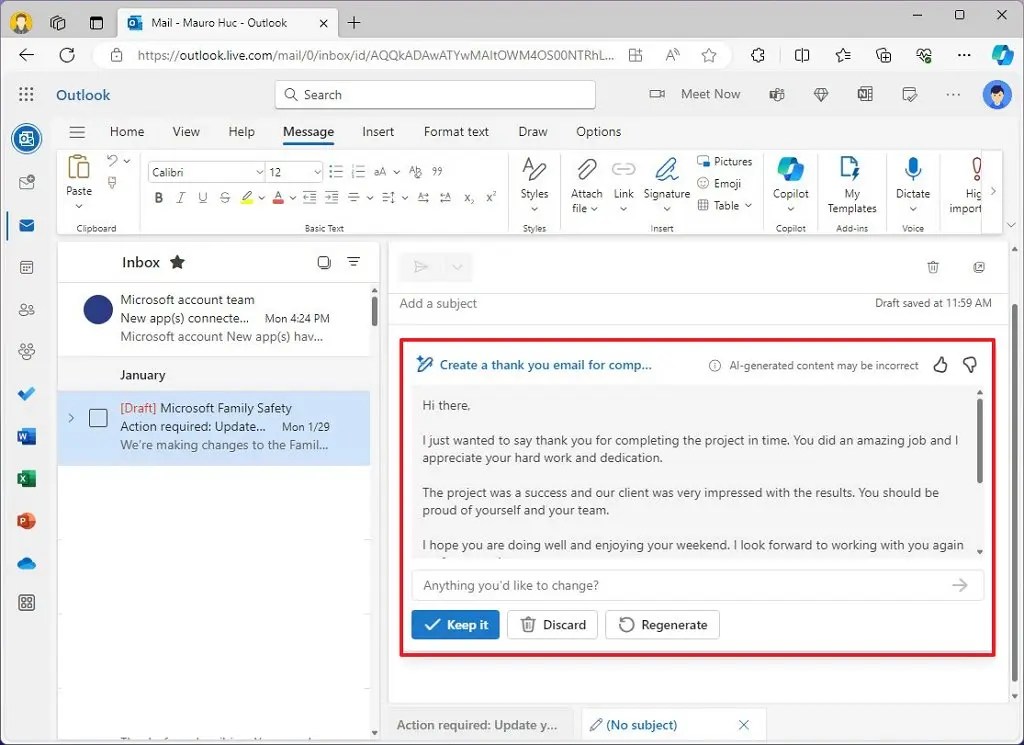 Kopilot matni Outlook uchun yaratilgan