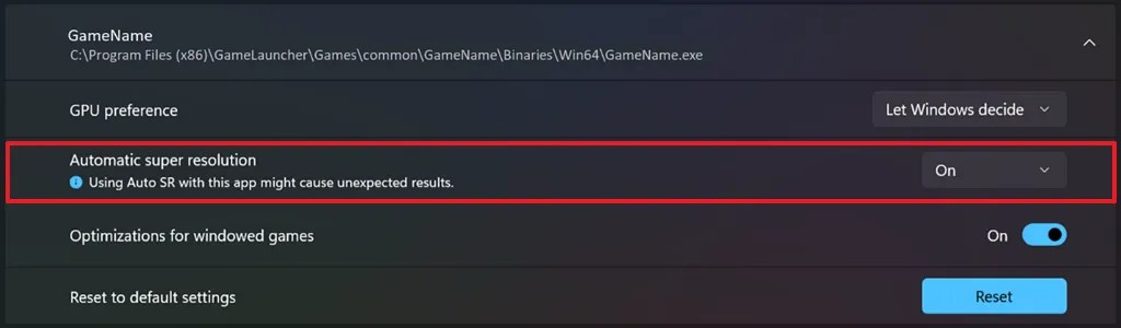 ゲームごとに自動 SR を有効にする / 画像: Microsoft
