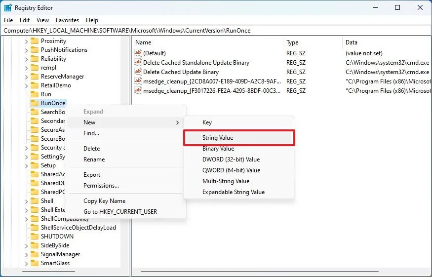 Registry RunOnce create string