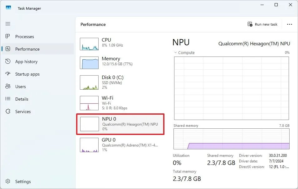 Task Manager check for NPU