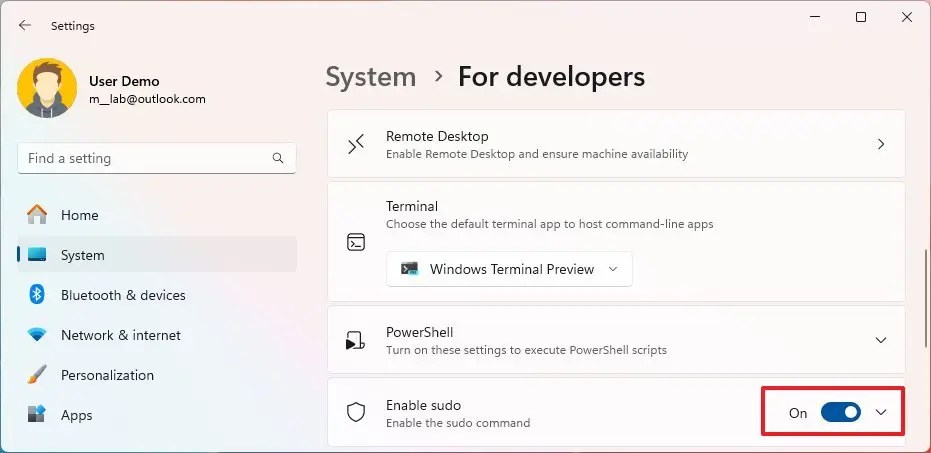 Windows 11 sudo-ni yoqing