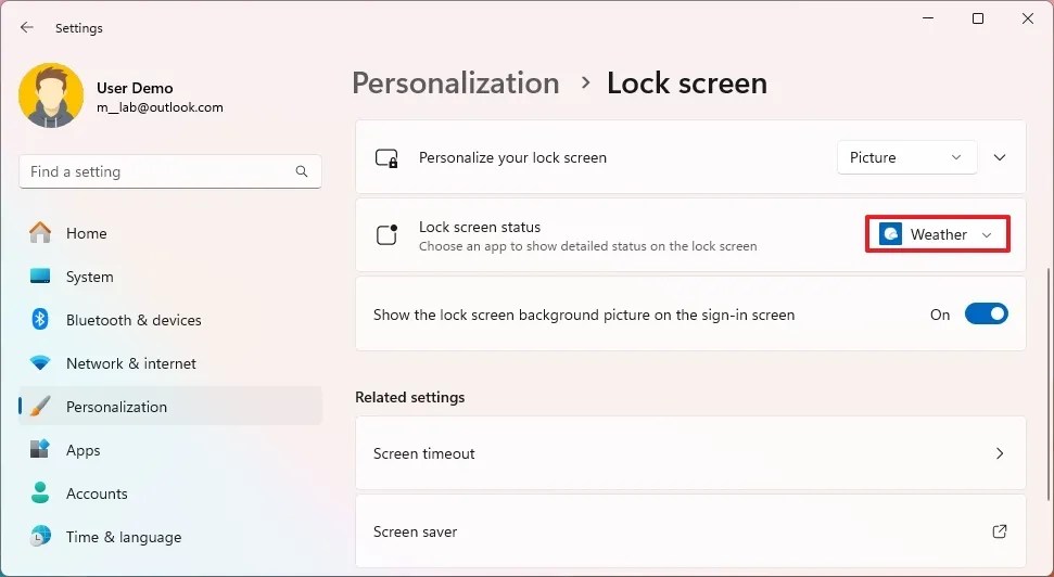 Lock screen enable weather