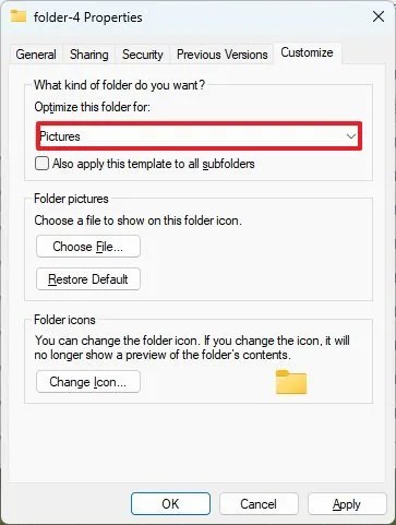 Apply view template to folder