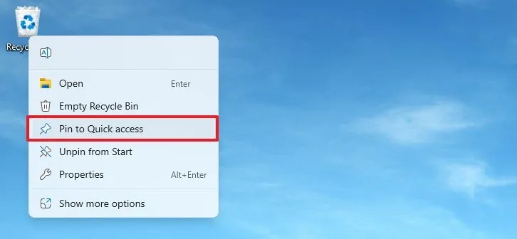 Recycle Bin pin to Quick access