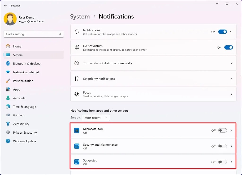 Disable notifications specific apps