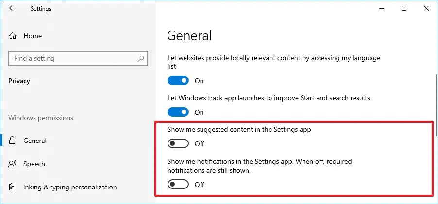 Settings disable MSA notifications 