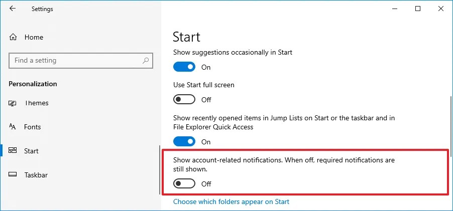 Start menu disable MSA notifications 