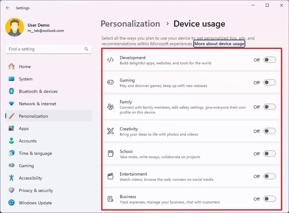 Windows 11 disable ads tailored to PC usage