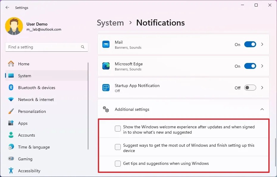 Disable advanced notifications