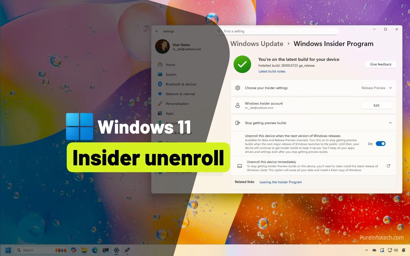 Windows Insider Program unenroll option