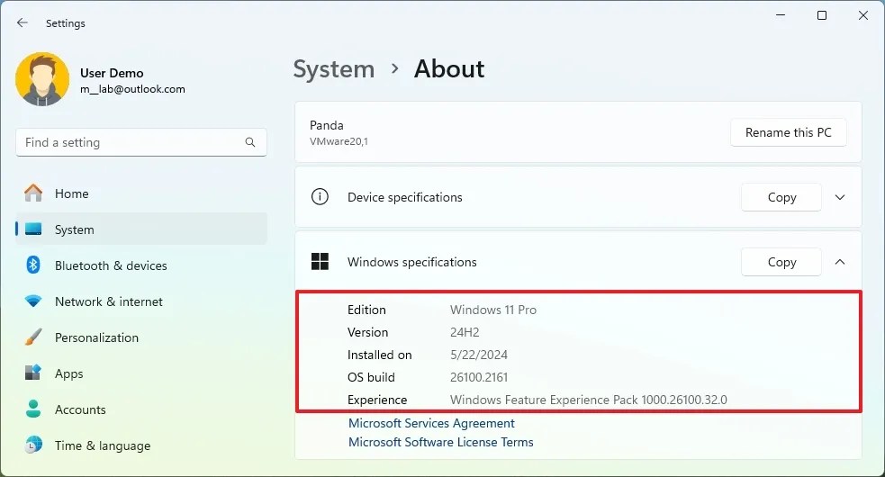 Windows 11 check version from Settings