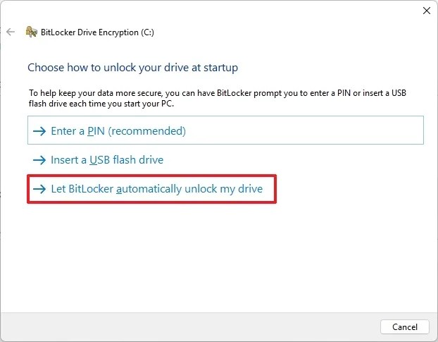 Let BitLocker automatically unlock my device 