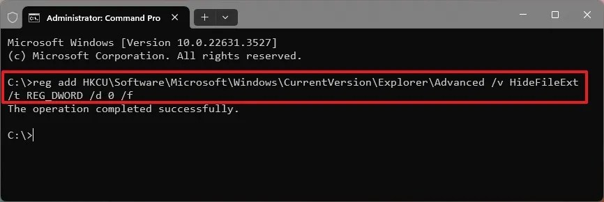 Command Prompt show file extensions