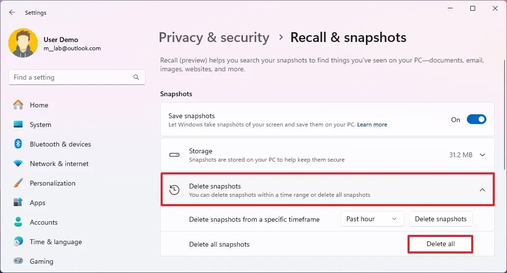 Delete Recall data after disabling feature
