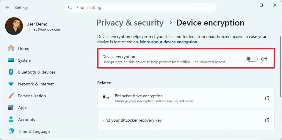 Windows 11 Pro and Home disable Device Encryption