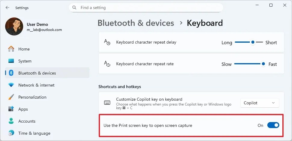 Snipping Tool enable print shortcut