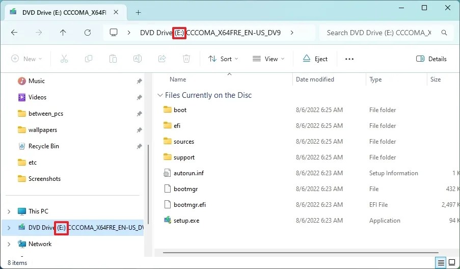File Explorer mounted ISO letter