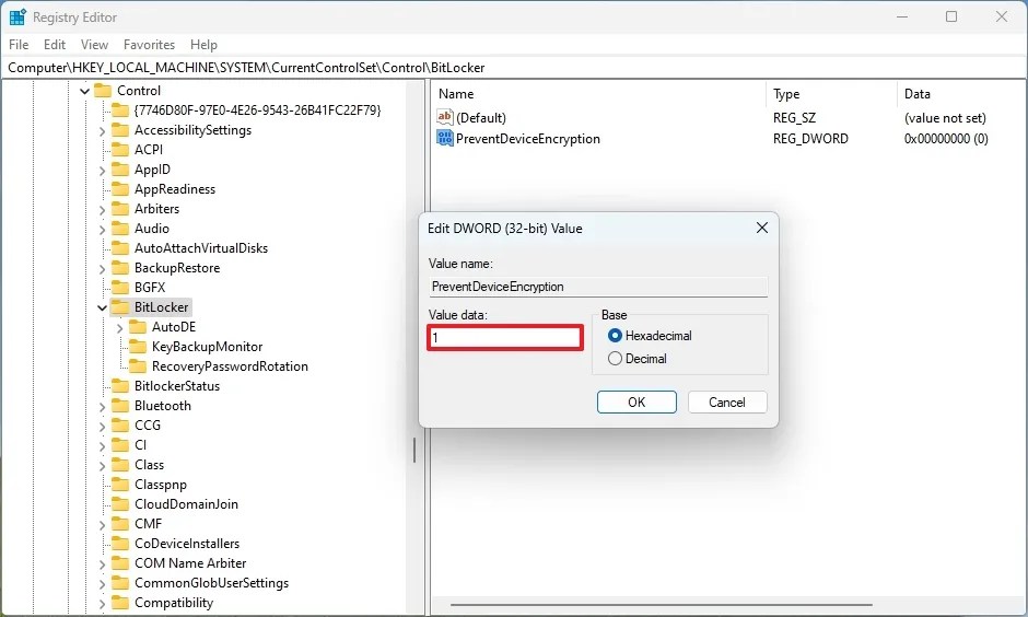 Registry enable PreventDeviceEncryption