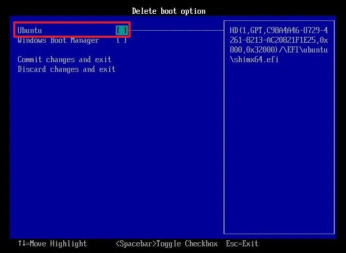 UEFI delete Linux dual-boot entry