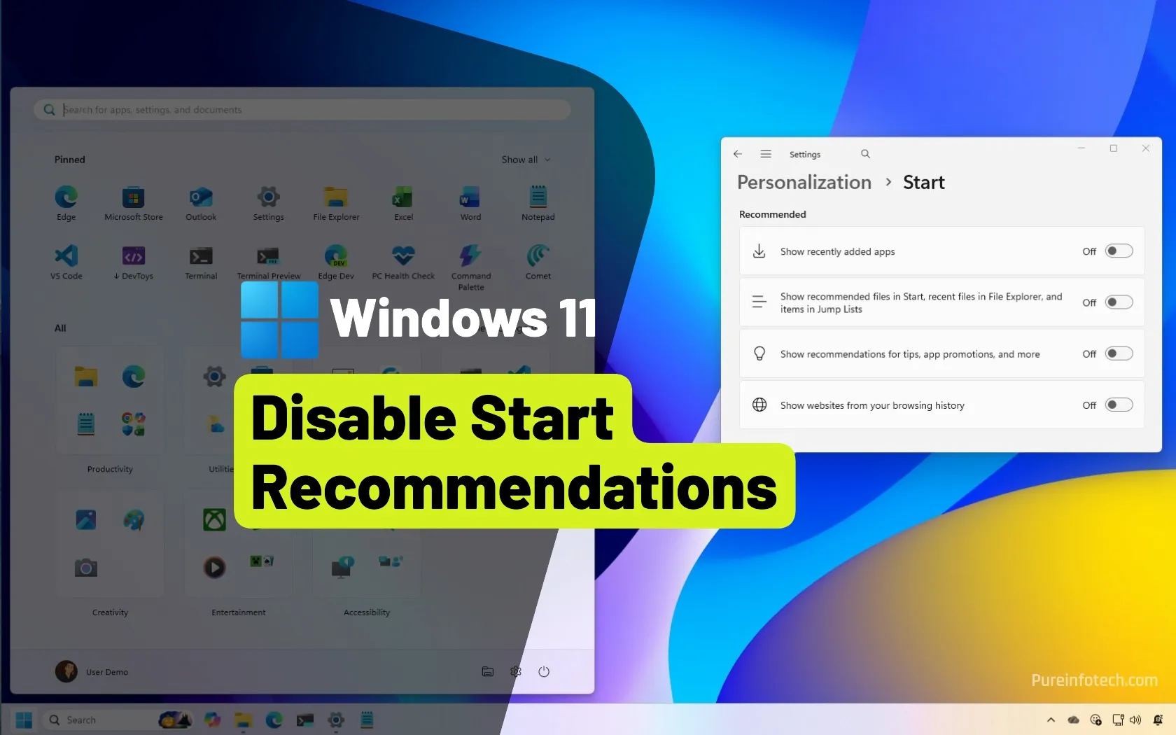 Start menu without recommendations