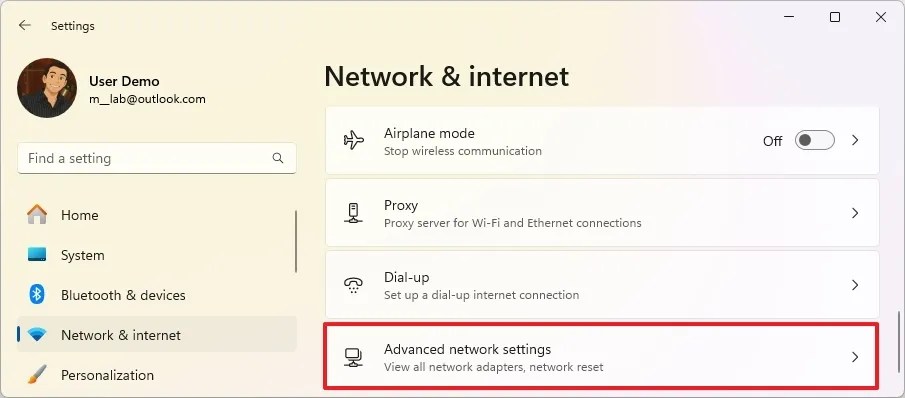 Advanced network settings