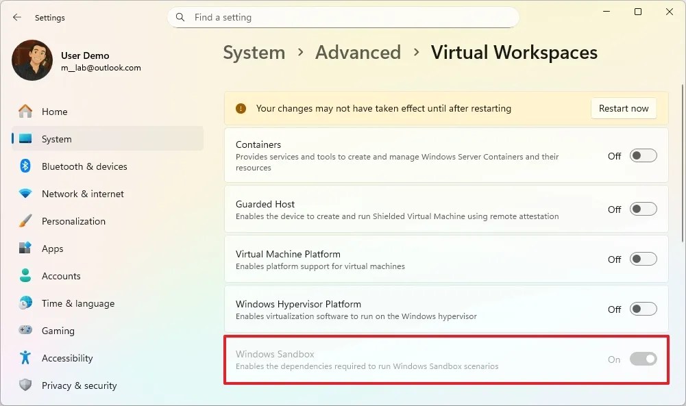 Virtual Workspaces enable Sandbox