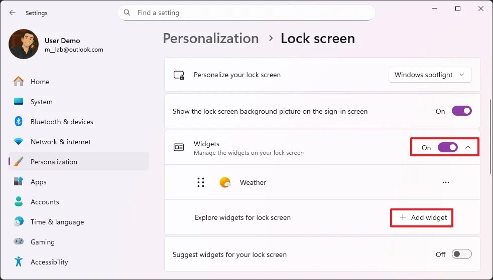 Lock Screen enable Weather widget