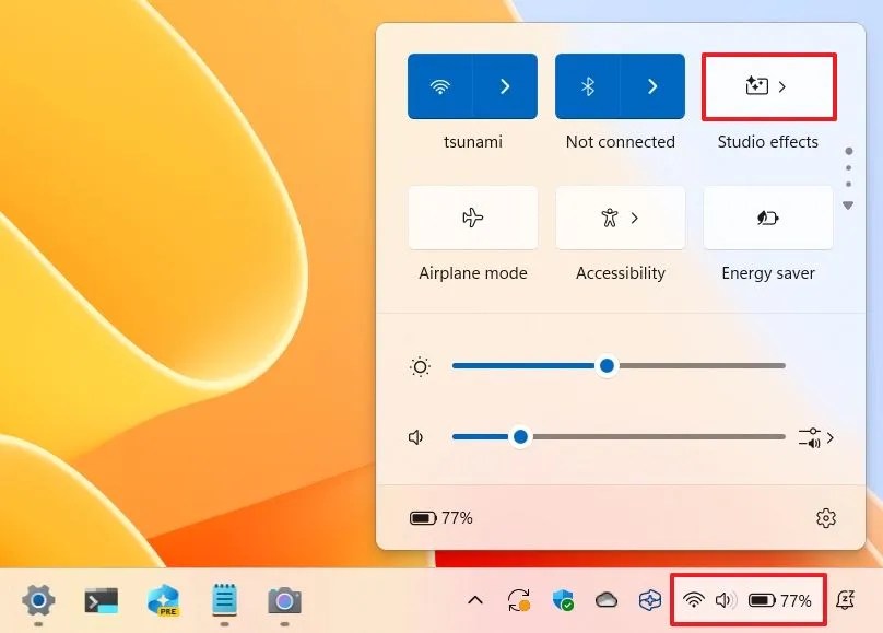 Quick Settings open Studio Effects