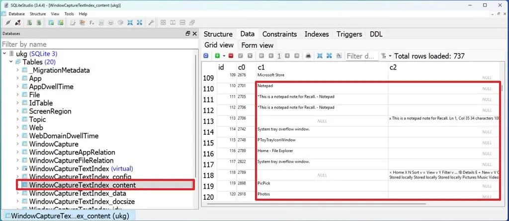 Recall info from database