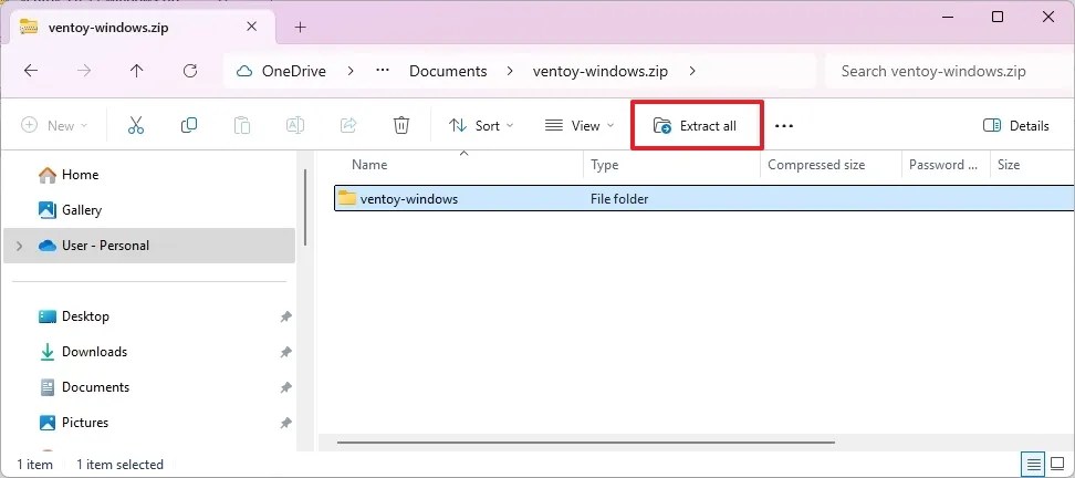 Extrair arquivo zip do Ventoy