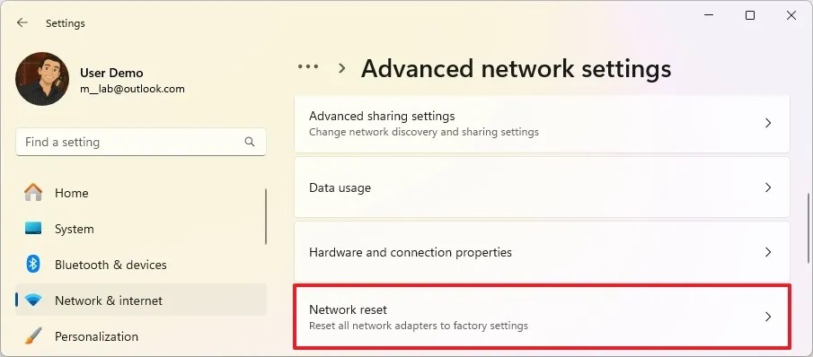 Windows 11 network reset