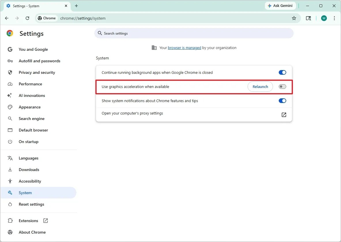 Chrome disable hardware acceleration