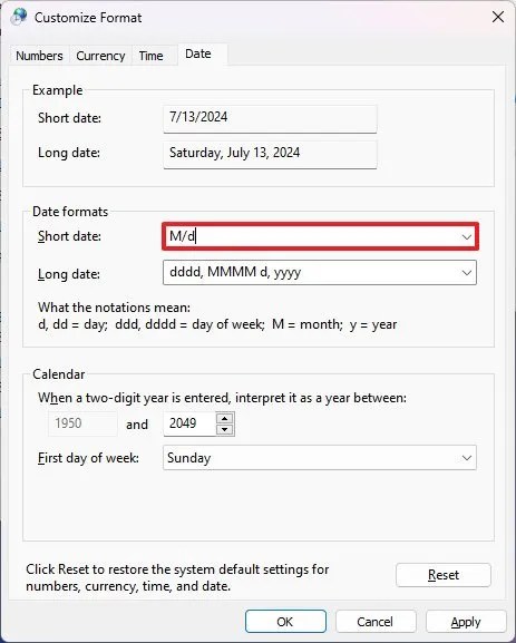 System Tray short date setting