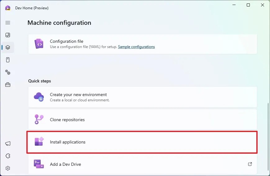Dev Home install app option