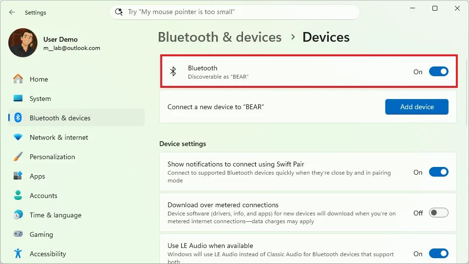 Enable Bluetooth from Devices page / Image: Mauro Huculak