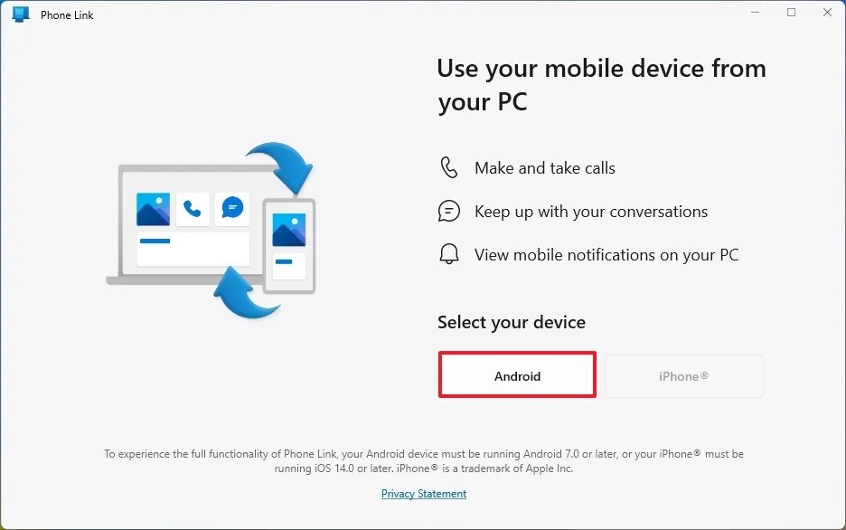 Phone Link add Android phone