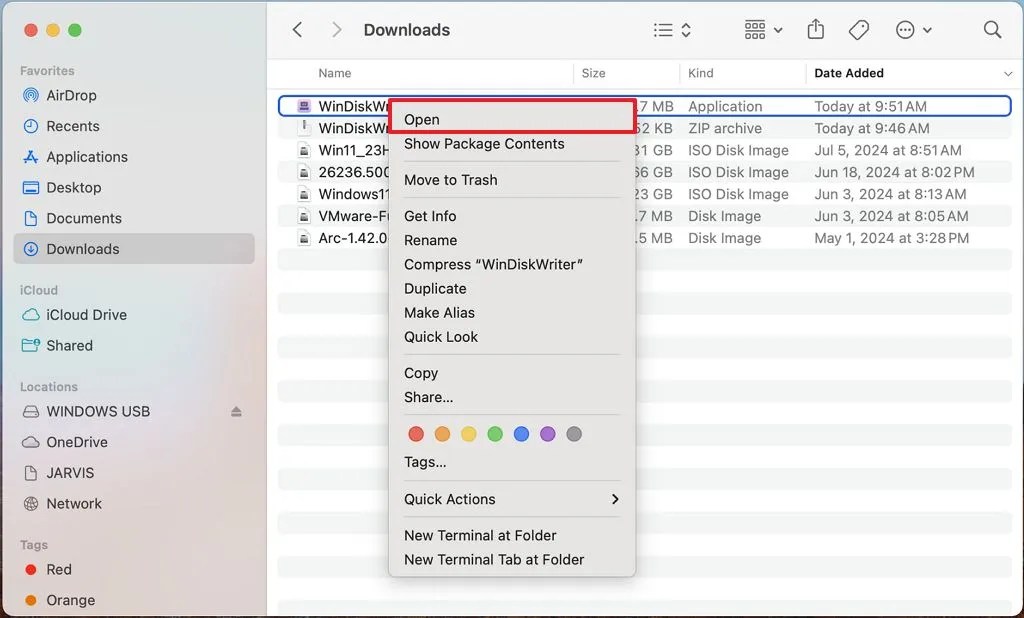 macOS open WinDiskWriter app