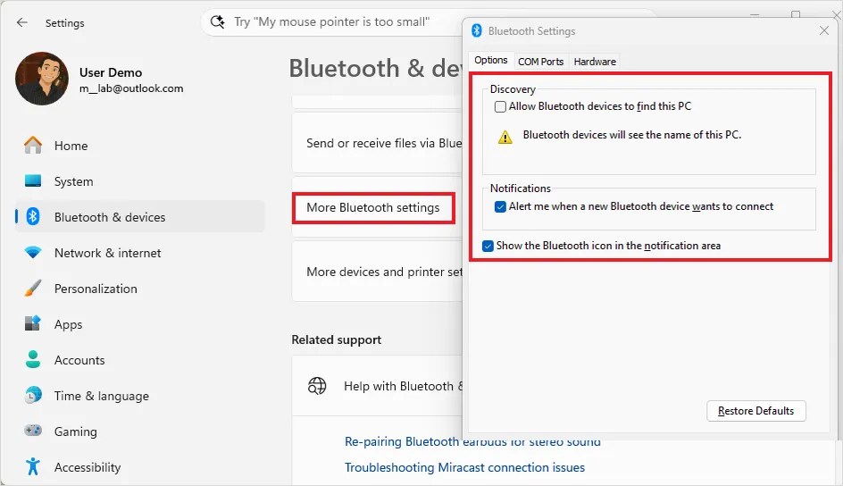 Bluetooth advanced settings / Image: Mauro Huculak
