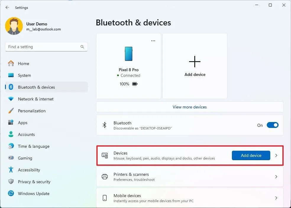 Bluetooth devices settings